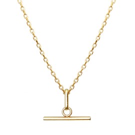 Source 18 inch T-Bar Pendant Necklace with 18ct Gold plated 2mm thick Diamond Cut Oval Rolo Trace Chain