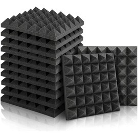 Acoustic Foam, Pack of 12 Foam Pyramids for Podcasts, Recording Studios, Offices, Home Cinema, Acoustic Foam Mats (30 x 30 x 5 cm) (Black)