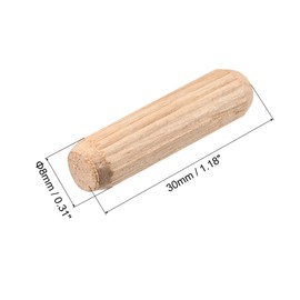 uxcell Wooden Dowel Pins 100pcs 8x30mm(5/16" x1-1/4) Fluted Beveled Ends Wood Dowel Pegs Kiln Dried Hardwood for Woodworking Furniture Shelf