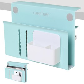 LUKETURE Desk Side Storage, Under Desk Storage, Steel Desk Hanging Organizer, Laptop Holder, with Pen Holder, No Drill Side Desk Organizer, Desk Storage Holder for Office and Home
