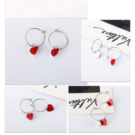 LGSY 925 Sterling Silver Red Heart Hoop Dangle Earrings Fitting for Pearl, Earring Post Findings with Pearl Seat for Pearl DIY Jewelry Making