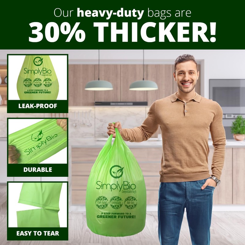Simply Bio 13 Gallon Compostable Trash Bags Liners with Handle-Tie,