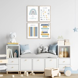 MeinBaby123® Educational Learning Posters Learning Posters | Pictures Children's Room | Set of 4 A4 Poster Set | Alphabet ABC, Numbers | Preschool, Primary School | Wall Poster Premium (Learning