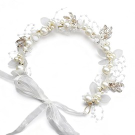 WIOOYIUU Forest White Garland Headband, Pearl, Flower, Hair Accessory, Children, Coming-of-Age Ceremony, Hair Ornament, Tiara, For Children, Weddings, Recitals, Graduation Ceremonies, School Entrance Ceremonies