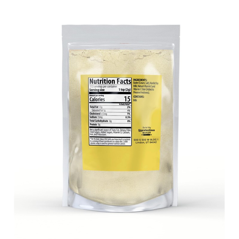 Unpretentious Butter Powder, 8 oz, Savory & Creamy, Convenient, Seasoning