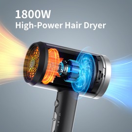 ANNE BETTY Ionic Hair Dryer with Diffuser, 1800W Blow Dryer for Women & Men, Fast-Drying, Lightweight, Low Noise, Hair Care Styling Tool for Home, Travel, Gifting