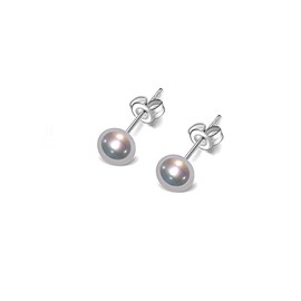 TreasureBay Women's Small Pearl Stud Earrings - Stunning 6mm Freshwater Pearl Stud Earrings With 925 Silver (6MM Grey)