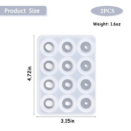 Silicone Resin Jewelry Making Molds, 2 Pack 12-Cavity Oval Bead Design with Hole for DIY Crafts