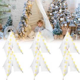 MBJZSL 6 Packs Teepee Tent for Kids with 10FT String Lights, Indoor Outdoor Play Teepee Tent for Girls & Boys, Foldable Tents for Birthday Party Boho Sleepovers Party Pajama Party (White)