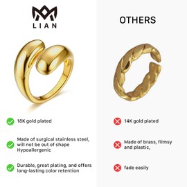 LIAN 18K Gold Plated Chunky Dome Ring Teardrop Croissant Twisted Braided Gold Plated Ring Chunky Signet Ring for Women Wide Statement Wedding Ring Minimalist Size 6 to 8