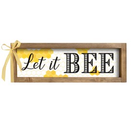 pechpell Wooden Let It Bee Sign, 11.8×3.9 Inch Honeycomb Wall Decor, Honey Bee Themed Nursery Kitchen Bathroom Room Table Shelf Tiered Tray Desk Rustic Farmhouse Decoration For Home