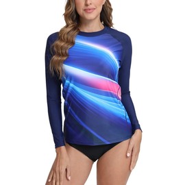 Eteoepo Rash Guard for Women UPF 50+ Long Sleeve Shirts Surfing Swimming Tops Lightweight(Blue Universe,M)