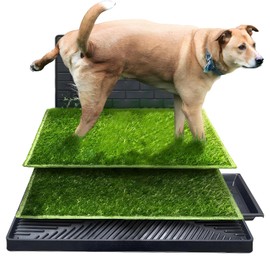 JUHANI Alfombrilla de Hierba Canina, Alfombrilla de Hierba Canina con Bandeja Turf Juego de 2 Piezas,Bandeja Sanitaria Canina de Interior,Almohadilla para Perro con Bandeja