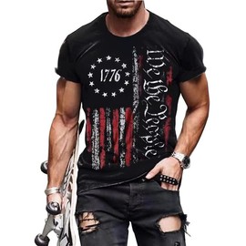 SECETKET Mens Shirts Casual Short Sleeve Flag T Shirts Fashion Graphic Tee Top(Large, Black1)
