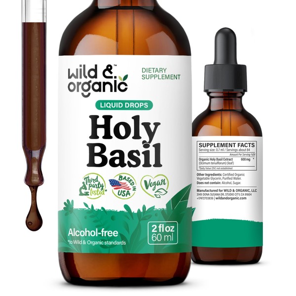 Wild & Organic Holy Basil Leaf Tincture - Relaxation, Calmness,