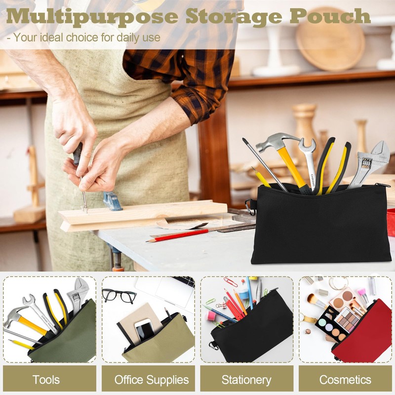 4 Pack Tool Bag, Premium Tool Pouch Zipper Bag, 12"