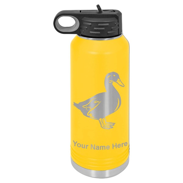 LaserGram 32oz Double Wall Flip Top Water Bottle With Straw,