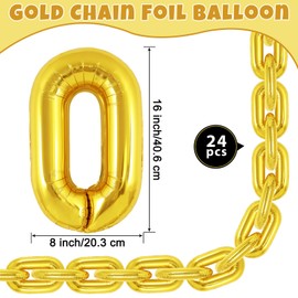 YOTHORN 24pcs 16 inch Gold Aluminum Foil Chain Balloons with Ribbon - 80s 90s Party, Wedding, Birthday Decorations