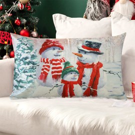 JOTOM Christmas Cushion Covers 30x50cm Christmas Snowman Lumbar Pillow Covers Merry Christmas Home Decorative Xmas Tree Throw Pillowcases for Sofa Bed Winter Holiday Couch Living Room Decor (Snowman)