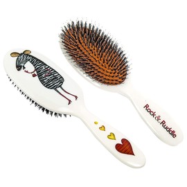 Rock & Ruddle Natural Mixed Boar Bristle Hair Brush for Women and Kids (Large, 21cm) - Perfect for Wet or Dry Hair, Detangling Smoothing Blowdrying - Designed & Made in UK - Mrs Zebra Design