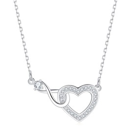 Jrêveinfini Infinity Heart Necklace Women's 925 Silver Mother Daughter Chain Mum Necklace Teenager Girls Girlfriend Gifts for Women Girls with Gift Box Adjustable 45 + 5 cm, Sterling Silver Cubic