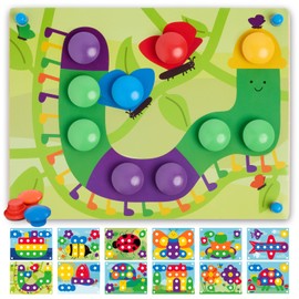 Nene Toys Rompecabezas de madera a juego de colores para niños pequeños de 2 años en adelante, juego de botones de tablero perforado Montessori con clavos y tarjetas de madera, juguete educativo para