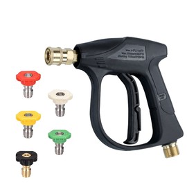 4350 psi High Pressure Power Car Wash Water Gun with 5 Pressure Washer Nozzles. 1/4" Quick Coupler, widely Used for Cleaning Cars, Pools, Windows, Roofs, Sidewalks, Motorcycles, gutters