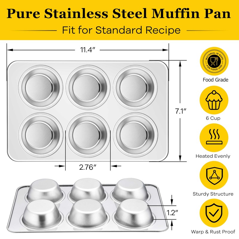 Homikit 2 Pack Muffin Pan, Stainless Steel Cupcake Baking Tin