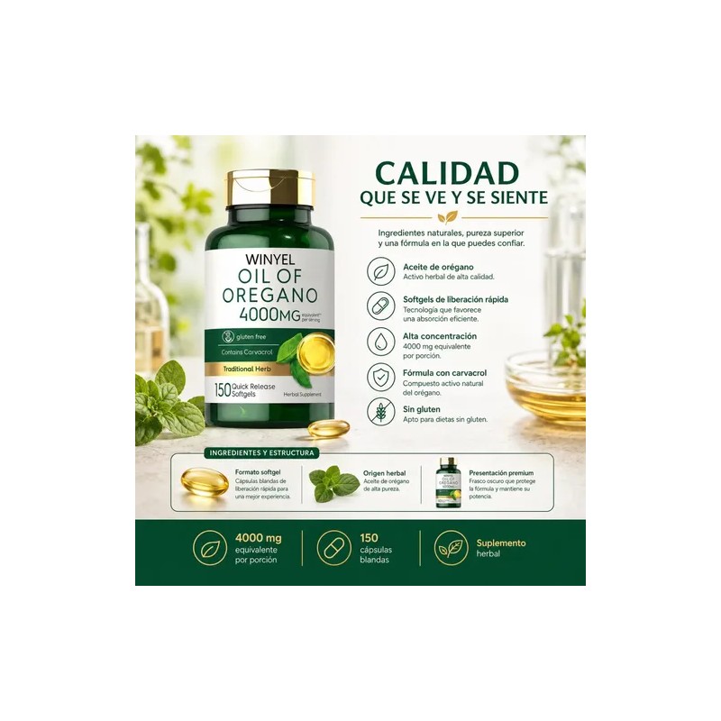 Aceite De Orégano 4000mg 150 Cápsulas Softgels