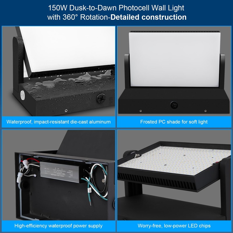 ledmo 150W LED Outdoor Wall Pack Light with Dusk to