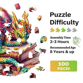 Jigfoxy Wooden Puzzle for Adults, Dragon Wooden Jigsaw Puzzles for Adults, Unique Animal Shape Wood Cut Puzzles for Family Friend Puzzle Lovers(S-8.5 * 8in-100pcs)