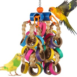lovyoCoCo Bird Toys Conure Toys,Bird Parrot Foraging Shredder 24 Pcs Colorful Bagel Chewy Rings for Small Parrots Parakeets Conures Cockatiels Love Bird Cage Accessies (Blue)