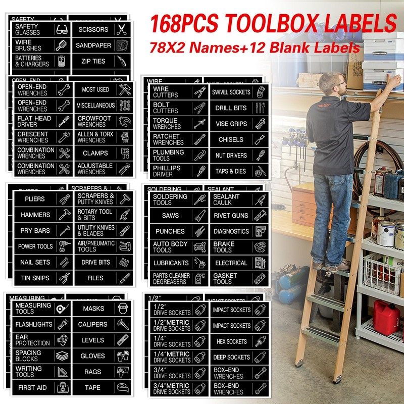 KSIWRE 168 PCS Tool Box Label Stickers, Toolbox Organization Stickers,Tool