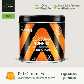 Turmeric with Ginger and Black Pepper + Probiotics - 2500 mg - 120 Gummy Bears - Natuurlijke Mango & Pittige Gembersmaak - Natural Antioxidant and Anti-Inflammatory - Source of Curcumin