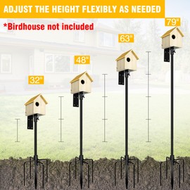 YINGYM Bird Feeder Pole, 79 Inch Heavy Duty Bird House Pole Mount Kit for Outdoors, Adjustable Metal Bird Feeding Stand, with 2-Hooks, 5-Prong Base for Hanging Feeders, Black