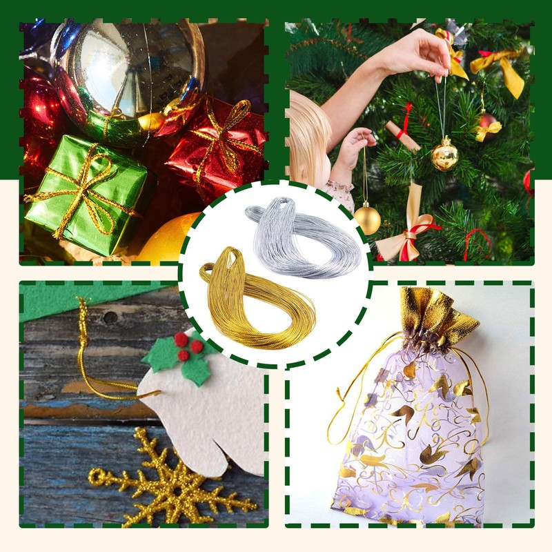 200M Gold Silver Twine String, Christmas Silver and Gold Thread