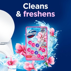 Domestos Power 5 Magnolia Toilet Rim Blocks 2x 50 g toilet freshener with a long-lasting fragrance clean and freshen for up to 300 flushes
