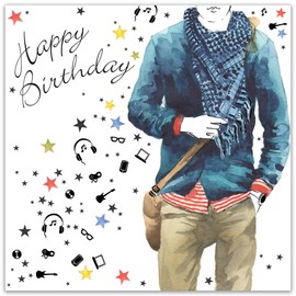 Twizler Happy Birthday Card for Him - Guitar Man with Watercolour Effect - Mens Music Birthday Card for Male Son Brother Boyfriend Friend