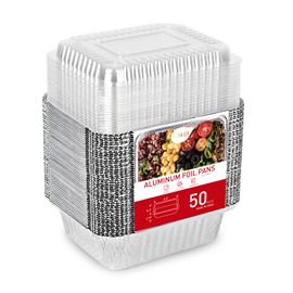 XIAFEI 1.5LB Aluminum Pans with Clear Lids (50PACK)，1.5 Lb Foil Pans - to Go Food Containers，Recyclable Aluminum Foil with Strong Seal for Freshness & Spill Resistance-6.105.316.5