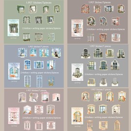 Scrapbook Accessory Stickers, Bullet Journal Accessories, PET Window Series Scrapbook Sticker Decoration for Journaling, Photo Album, Notebook (A Dream Outside the Window)
