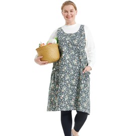 APRONNER Big Plus Size Aprons for Women with Pockets Cotton Linen Baking Kitchen Cooking Pastoral Style
