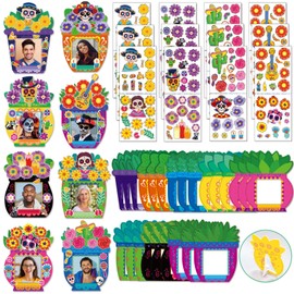 Day Of The Dead Photo Frame - Day Of The Dead DIY Paper Photo Frames Set Mexican Sugar Skull Flower Stickers Picture Frames, for Day Of The Dead Wall Hanging Decor or Tabletop Display Mexican Fiesta