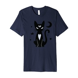 Gothic Witchy Black Cat with Moon Mystical Stars Night Art Premium T-Shirt