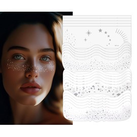 20 PCS Glitter Fake Freckles Temporary Face Tattoo for women and Kids, Gold Face Sparkle Faux Freckles Makeup Patches for Women, Face Jewels for Women (Silver, 20PCS)