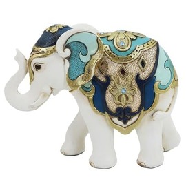ICE ARMOR 7.75" W White and Blue Thai Elephant Figurine Statue Sculpture Ornament Decoration Home/Room Decor Ideas for Housewarming, Holidays and Birthdays Great Collectible Addition