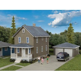 Walthers Cornerstone No. 933-3792 Two-Story House with Garage Plastic Model Kit, HO Scale,Black, 0.5 Liters