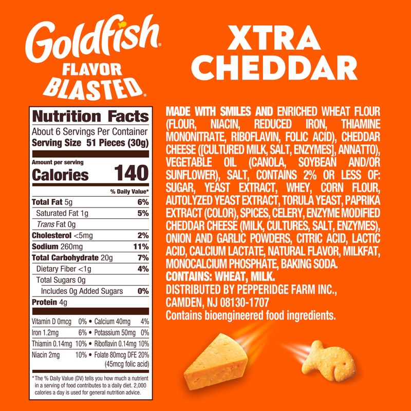 Goldfish Flavor Blasted Xtra Cheddar Cheese Crackers, Baked Snack Crackers,