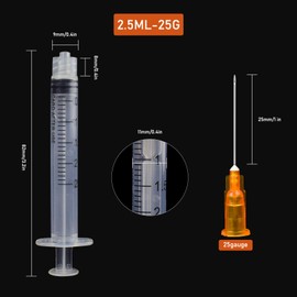 2.5ml Syringe with 25 gauge 1 inch Needles, Disposable Individually Wrapped 100Pack