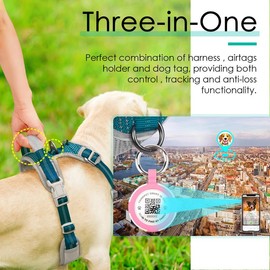 ThinkPet No Pull Harness for Small, Medium, Large Dogs with Airtags Holder Reflective Dog Harnesses with Dog QR Code Smart ID Tag Airtags Holder Harness Back/Front Clip for Easy Control Star Teal XL