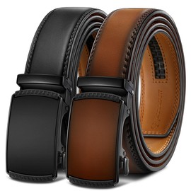 BULLIANT Men Belts 2 Pack,Ratchet Sliding Belt Adjustable For Gift Mens Dress Casual 1 3/8",Cut for Fit(Black/Light Brown,34"-40" Waist Adjustable)